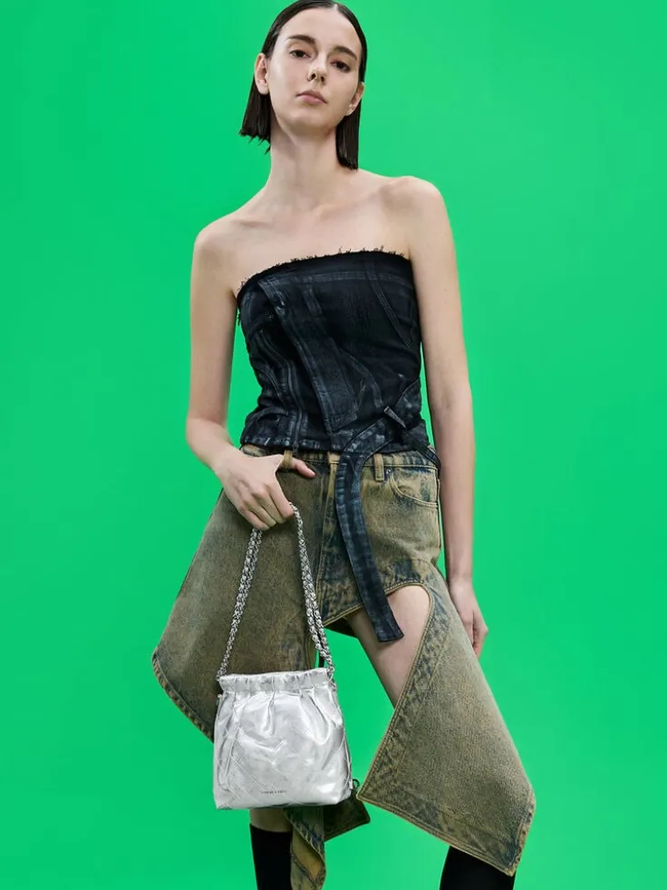 Duo Metallic Chain-Handle Two-Way Backpack