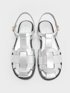 Easley Metallic T-Bar Caged Sandals