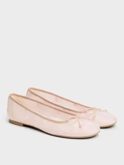 Embroidered-Mesh Bow Ballet Flats