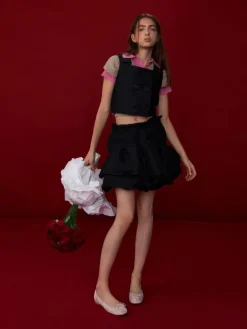 Embroidered-Mesh Bow Ballet Flats