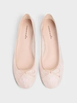 Embroidered-Mesh Bow Ballet Flats
