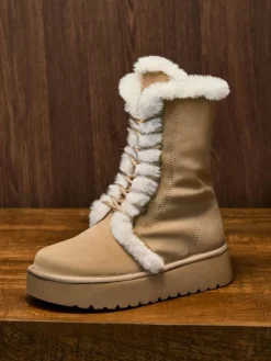 Faux Suede & Faux Fur Flatform Boots