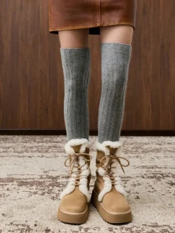 Faux Suede & Faux Fur Flatform Boots