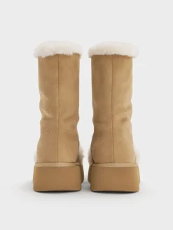 Faux Suede & Faux Fur Flatform Boots