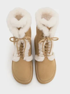Faux Suede & Faux Fur Flatform Boots