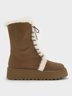 Faux Suede & Faux Fur Flatform Boots