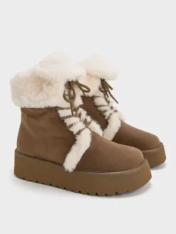 Faux Suede & Faux Fur Flatform Boots