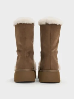 Faux Suede & Faux Fur Flatform Boots