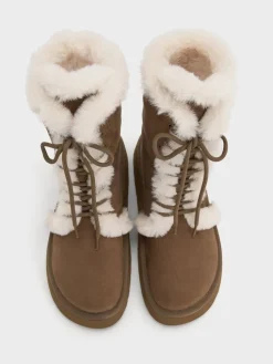 Faux Suede & Faux Fur Flatform Boots