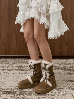 Faux Suede & Faux Fur Flatform Boots
