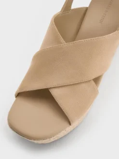 Faux Suede Crossover Espadrille Wedges