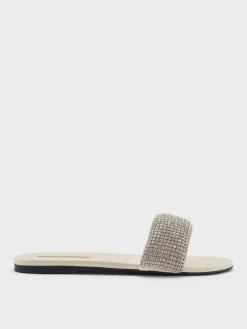 Faux Suede Crystal Slide Sandals