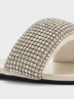 Faux Suede Crystal Slide Sandals