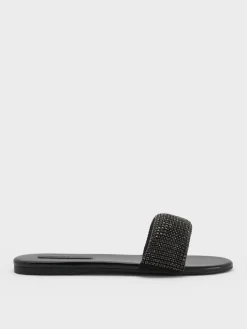Faux Suede Crystal Slide Sandals
