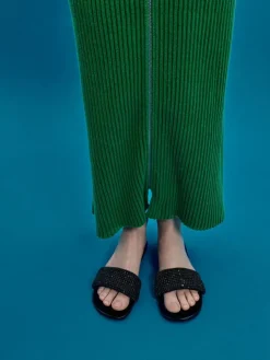 Faux Suede Crystal Slide Sandals