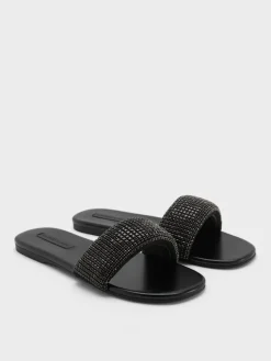 Faux Suede Crystal Slide Sandals
