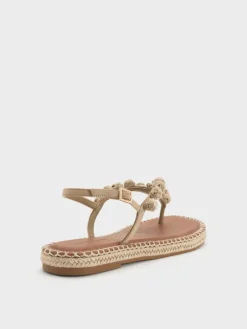 Faux Suede Flower Espadrille Thong Sandals