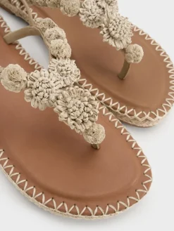 Faux Suede Flower Espadrille Thong Sandals