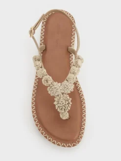 Faux Suede Flower Espadrille Thong Sandals