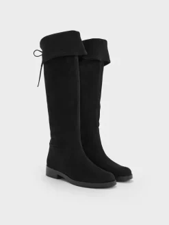Faux Suede Fold-Over Thigh-High Boots