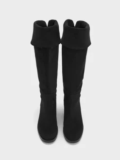Faux Suede Fold-Over Thigh-High Boots