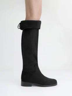 Faux Suede Fold-Over Thigh-High Boots