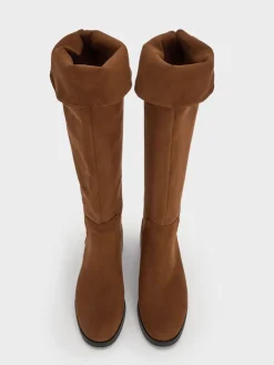 Faux Suede Fold-Over Thigh-High Boots