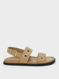 Faux Suede Grommet Slingback Sandals