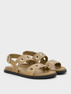 Faux Suede Grommet Slingback Sandals