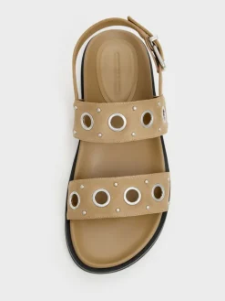 Faux Suede Grommet Slingback Sandals
