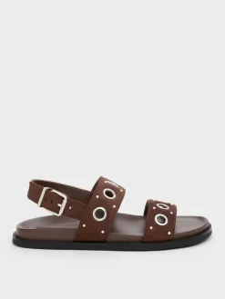 Faux Suede Grommet Slingback Sandals