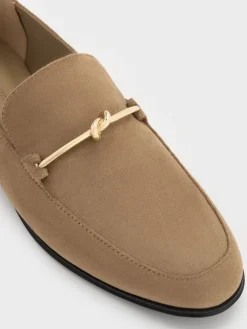Faux Suede Metallic Knot-Bar Loafers