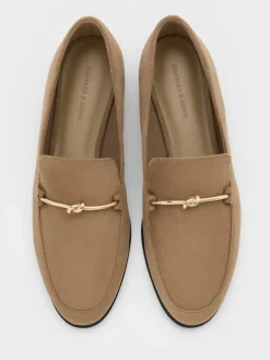 Faux Suede Metallic Knot-Bar Loafers