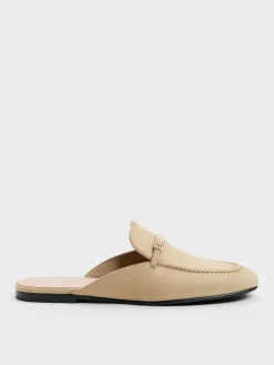 Faux Suede Metallic-Bar Loafer Mules