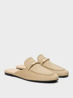 Faux Suede Metallic-Bar Loafer Mules