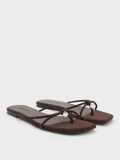 Faux Suede Metallic-Charm Strappy Thong Sandals