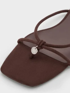 Faux Suede Metallic-Charm Strappy Thong Sandals