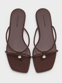 Faux Suede Metallic-Charm Strappy Thong Sandals