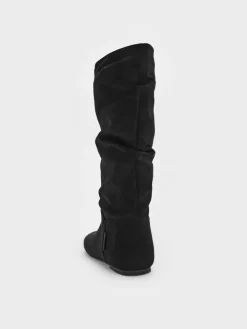 Faux Suede Ruched Knee-High Boots