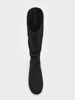 Faux Suede Ruched Knee-High Boots