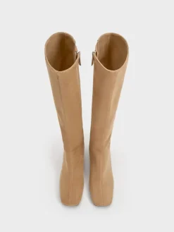 Faux Suede Square-Toe Knee-High Boots