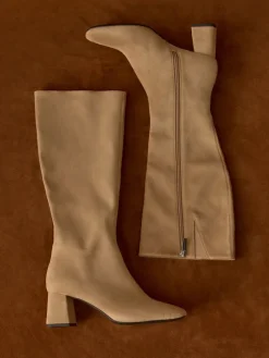 Faux Suede Square-Toe Knee-High Boots