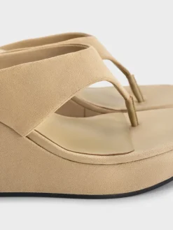 Faux Suede Thong Platform Wedges