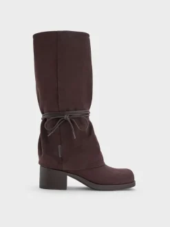 Faux Suede Tie-Around Knee-High Boots