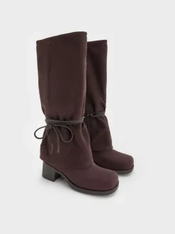 Faux Suede Tie-Around Knee-High Boots