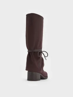 Faux Suede Tie-Around Knee-High Boots