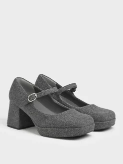 Felt Platform Mary Jane Pumps
