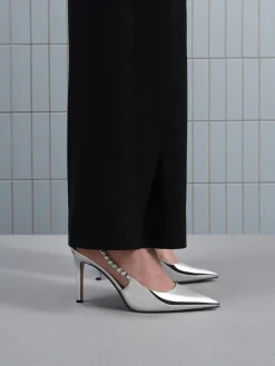 Flores Metallic Gem-Strap Slingback Pumps