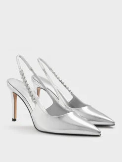 Flores Metallic Gem-Strap Slingback Pumps