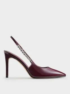 Flores Patent Gem-Strap Slingback Pumps